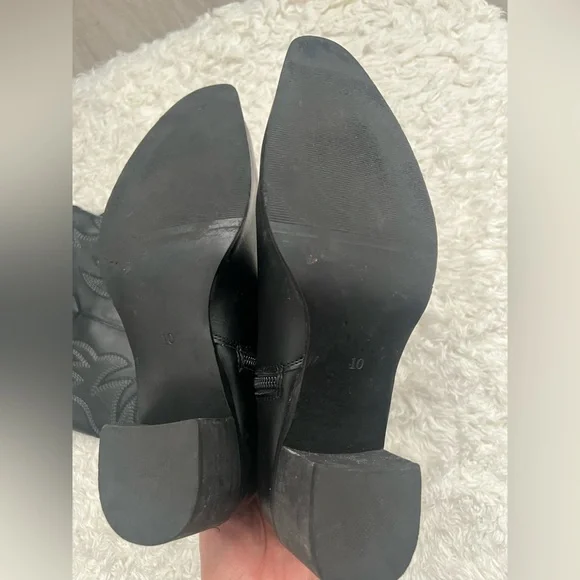 Black Western Embroidered Knee High Cowboy Boots Pointed Toe Festival Boots - Picture 9 of 16